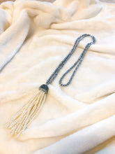 Load image into Gallery viewer, Hematite &amp; Mother of Pearl Tassel Necklace
