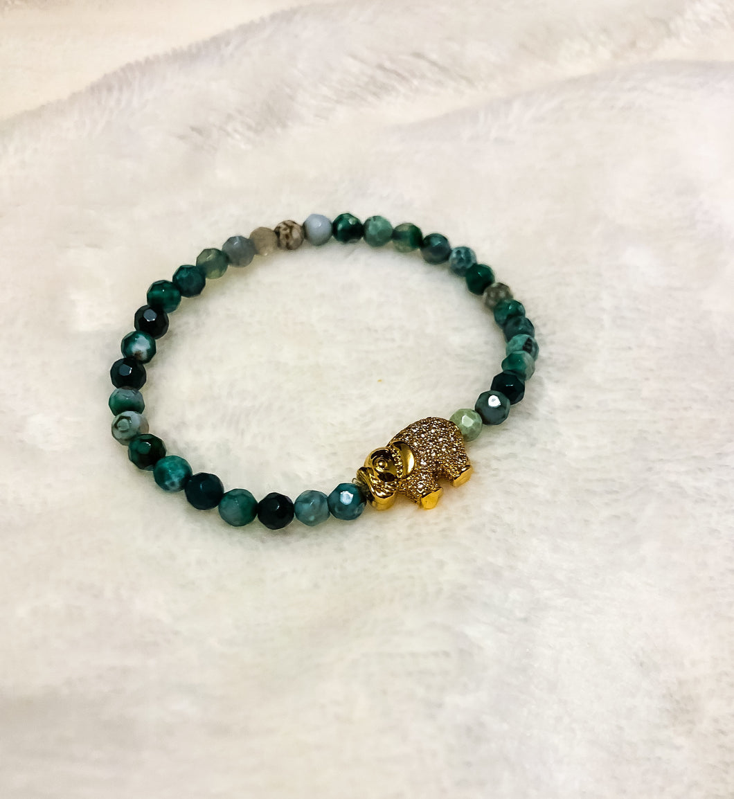 Pave Elephant & Fire Agate Bracelet