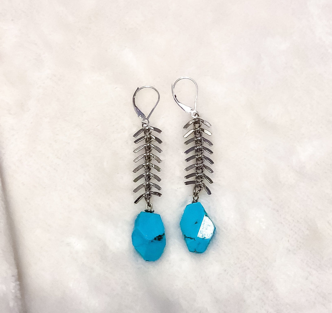 Fishbone & Turquoise Earrings