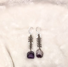 Load image into Gallery viewer, Amethyst &amp; Fishbone Drop Earrings
