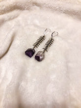 Load image into Gallery viewer, Amethyst &amp; Fishbone Drop Earrings
