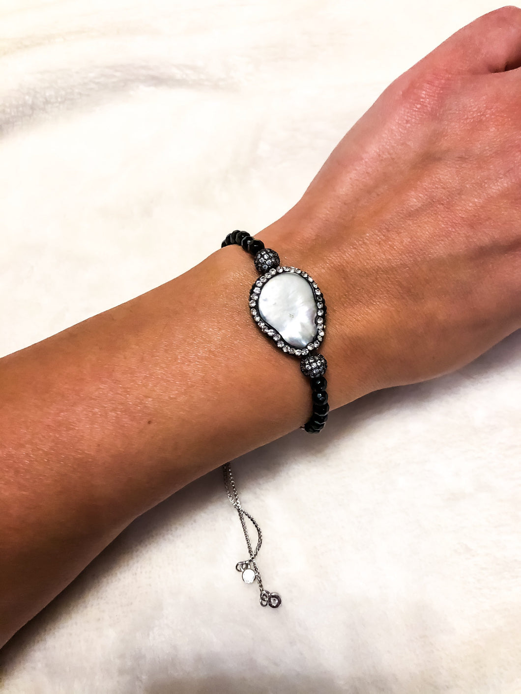 Pearl & Onyx Bolo Bracelet