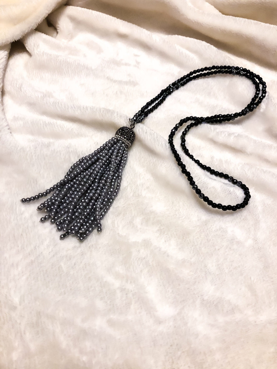 Onyx & Hematite Tassel Necklace