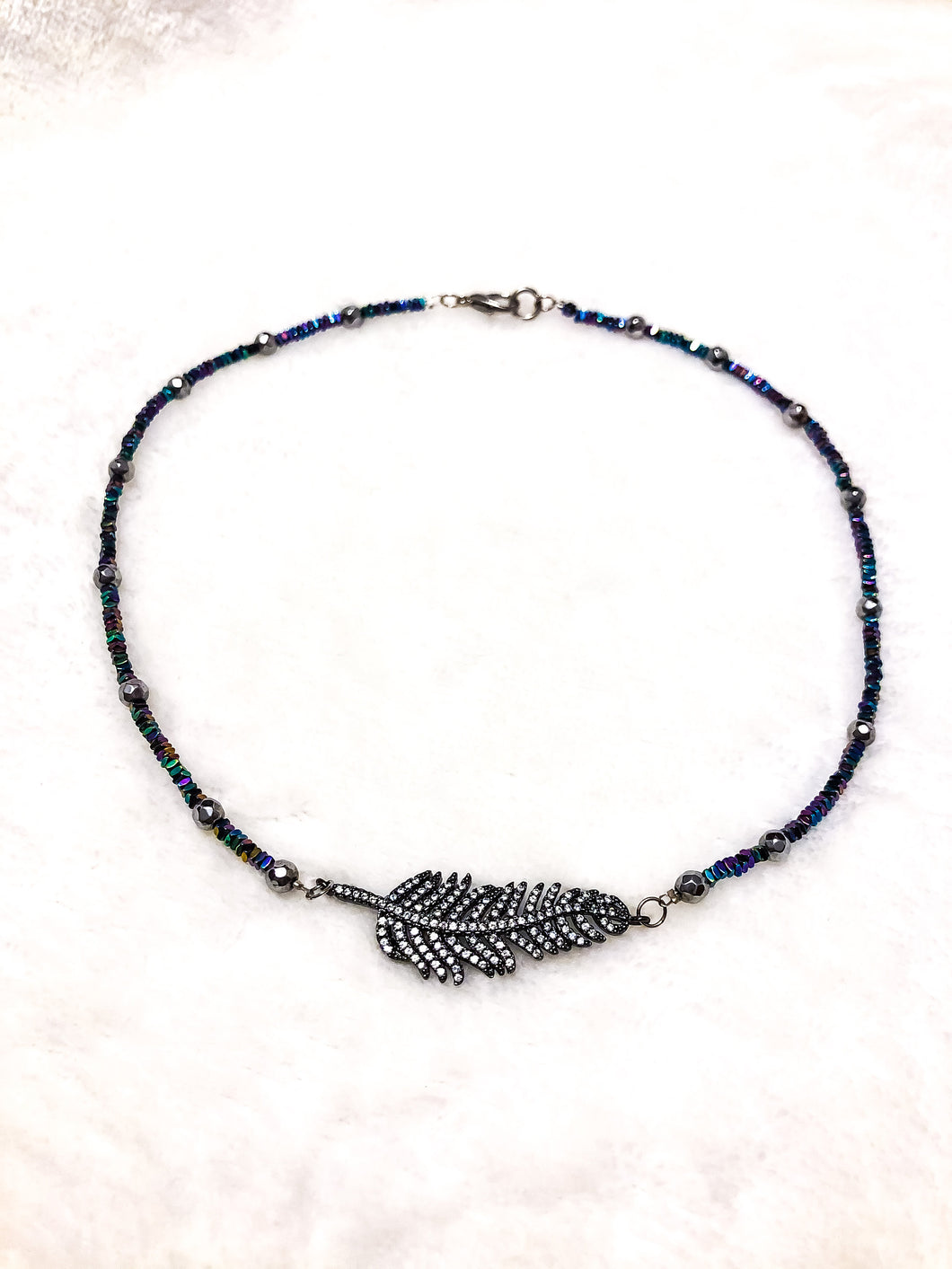 Rainbow Hematite Feather Choker