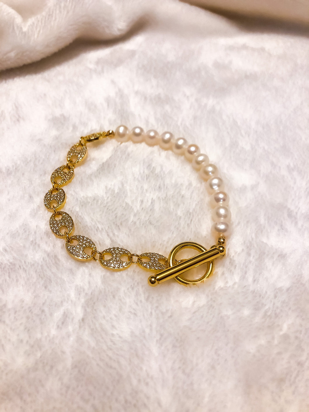 Pearl & Pave Anchor Chain Bracelet