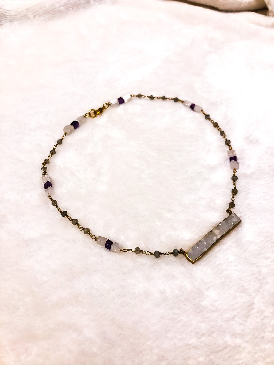 Amethyst, Moonstone, & Druzy Bar Necklace