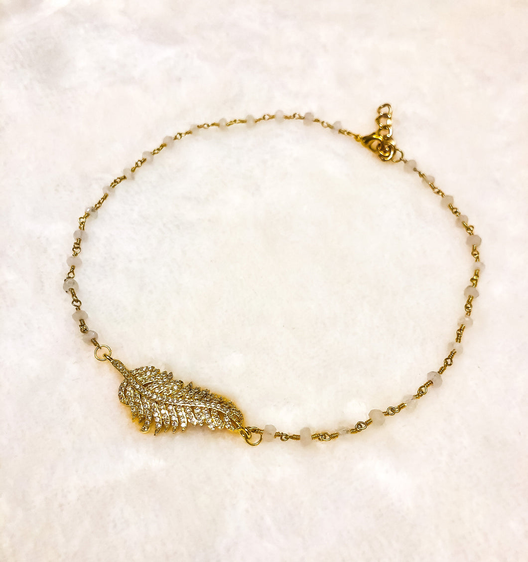 CZ Feather & Moonstone Choker