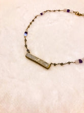 Load image into Gallery viewer, Amethyst, Moonstone, &amp; Druzy Bar Necklace
